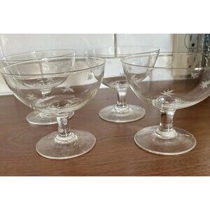 4 Vintage Atomic Starburst Sherbet Glasses Stars Cut Glass Champagne Parfait